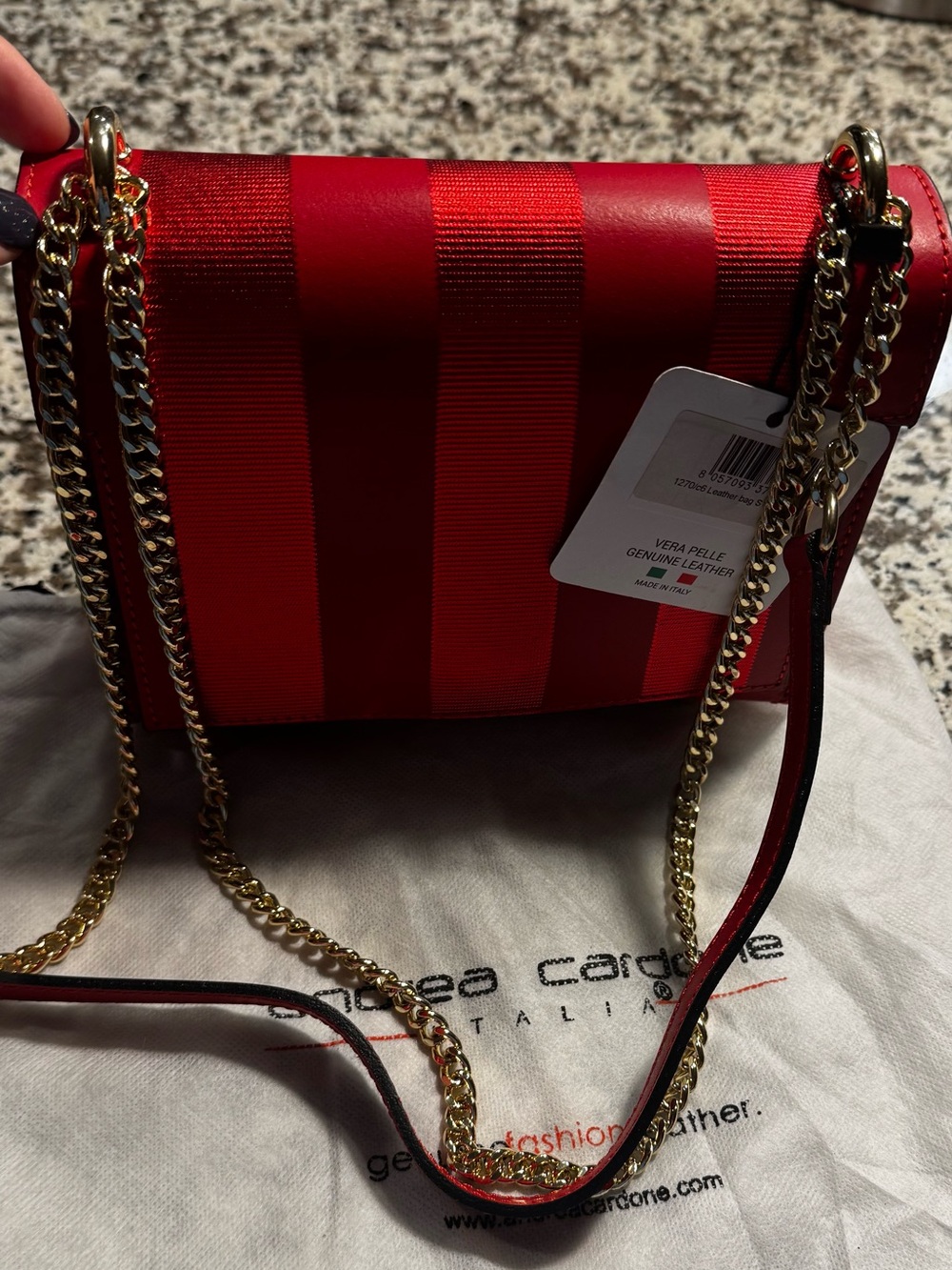 Andrea Cardone Red Striped Chain-Detail Crossbody Bag